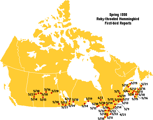 Ruby-throated map for Canada